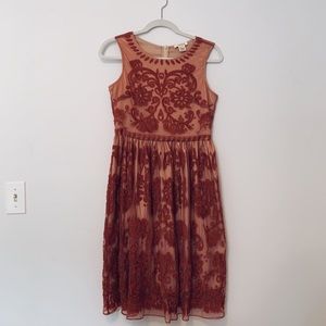 Sundance Burnt Orange Floral Embroidered Dress